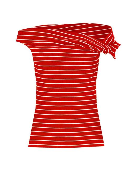 MSGM Red Rotes Gestreiftes Viskosebluse Für Frauen