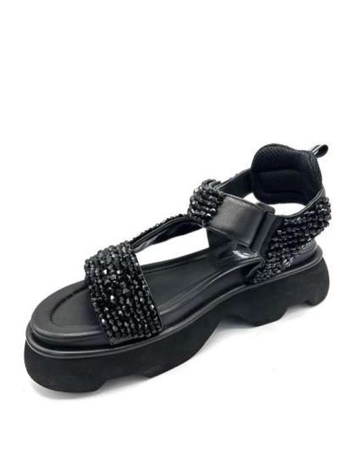 Jeannot Black Flat Sandals