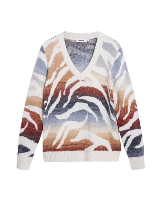 Desigual V-Neck Knitwear in het White