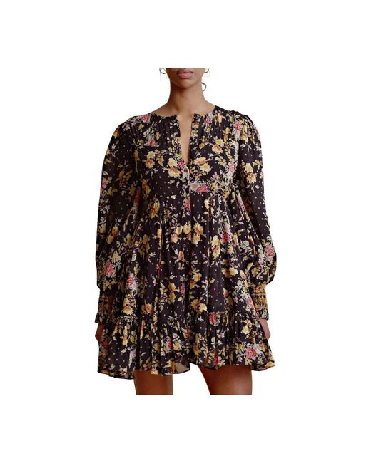 byTiMo Kleedjes ,Veelkleurig ,Gouden Georgette Mini Jurk in het Black