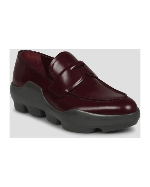 Prada Brown Loafer Aus Gebürstetem Leder Mit Kontrastierenden Einsätzen