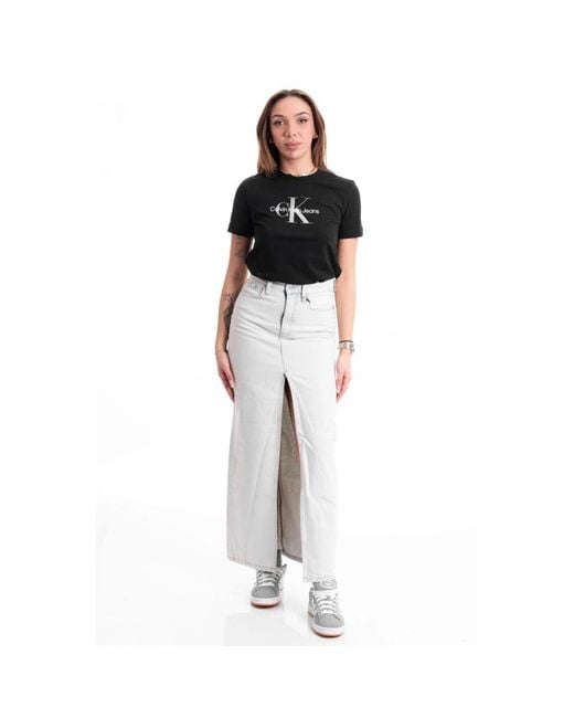 Calvin Klein Gonna Front Split Maxi Denim in het Blue