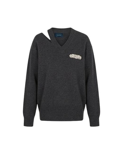 Simone Rocha Gray V-Neck Knitwear