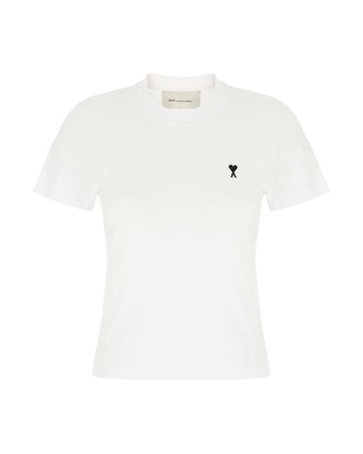 AMI Tops ,Wit ,Katoen De Coeur Cropped T-Shirt in het White