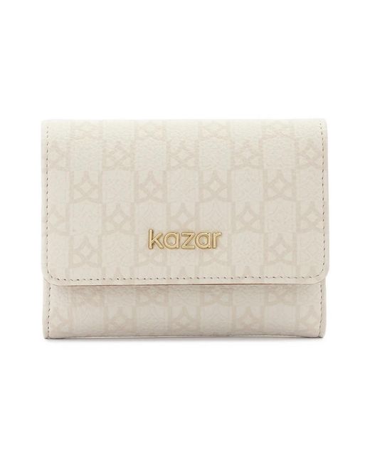Kazar Accessoires ,Wit ,Leer Gestreepte Portemonnee Met Bruin Interieur in het Natural