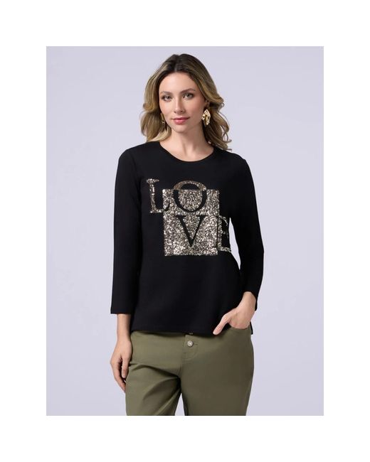 Oltre T-Shirt Met Lovertjesborduursel in het Black