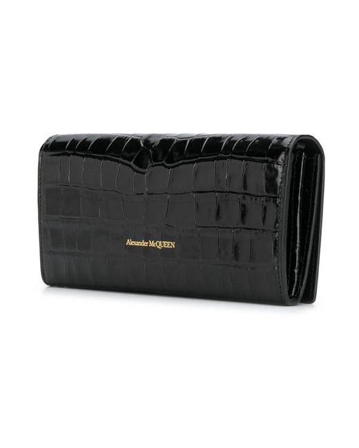 Alexander McQueen Black Croco print chain wallet