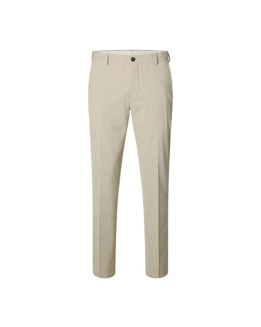 SELECTED Broeken ,Leer Liam Slim Flex Broek in het Natural voor heren