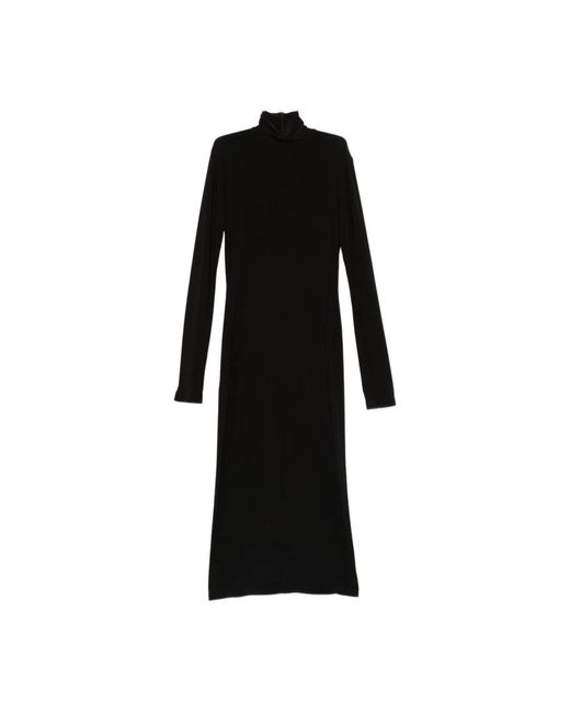 Norma Kamali Kleedjes ,Zwart ,Polyester Jurk Met Lange Mouwen En Col Tot Halverwege De Kuit in het Black