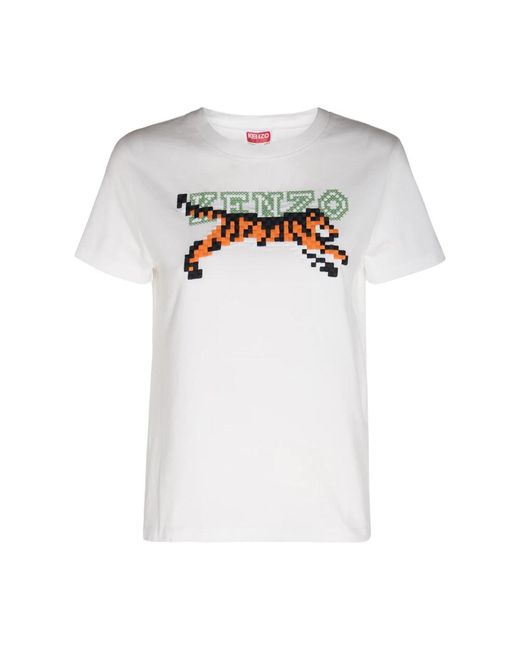 KENZO White Besticktes baumwoll-t-shirt