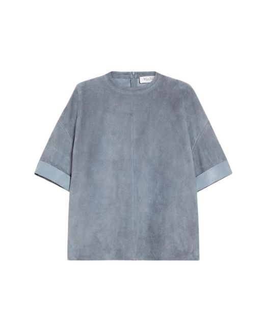 Max Mara Tops ,Blauw ,Leer Luxe Lam Lederen Blouse in het Blue