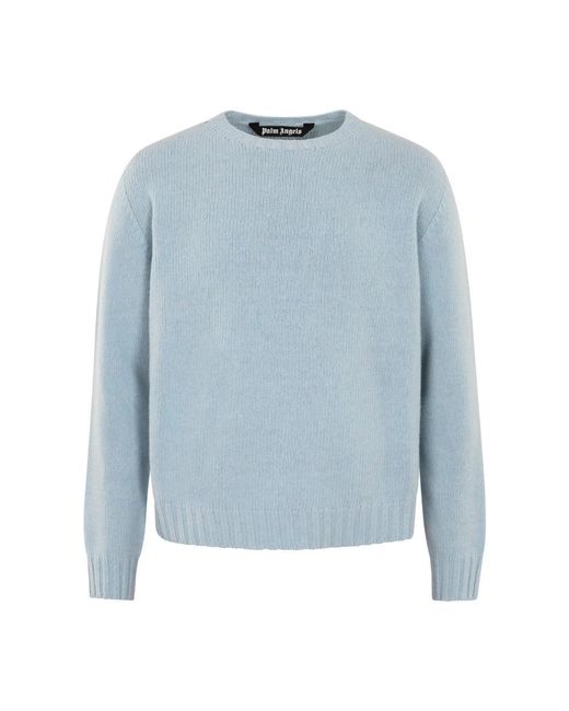 Palm Angels Blue Round-Neck Knitwear for men