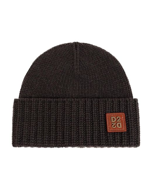 DSquared² Accessoires ,Bruin ,Logo Patch Beanie in het Black voor heren
