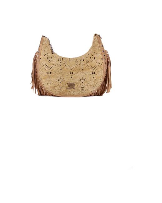 Ermanno Scervino Natural Gepolsterte Fransen Nieten Schultertasche
