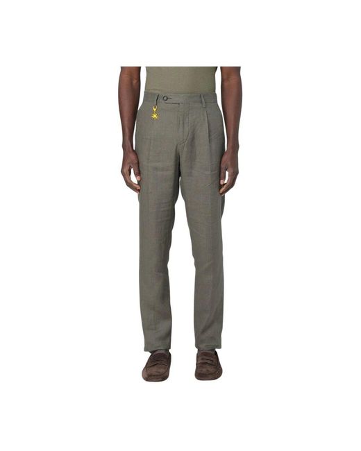 Manuel Ritz Blaue Leinen Plissierte Relax Fit Hose in Gray für Herren