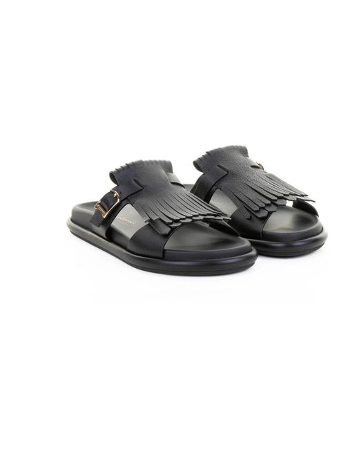 Santoni Black Flat Sandalen