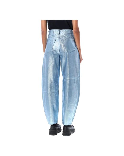 Ganni Blue E Foil Denim Wide Leg Jeans