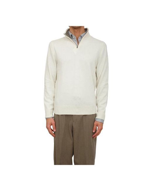 HUGO Truien & Vesten ,Wit ,Wol Wol-Cashmere Trui Met Rits in het Natural voor heren