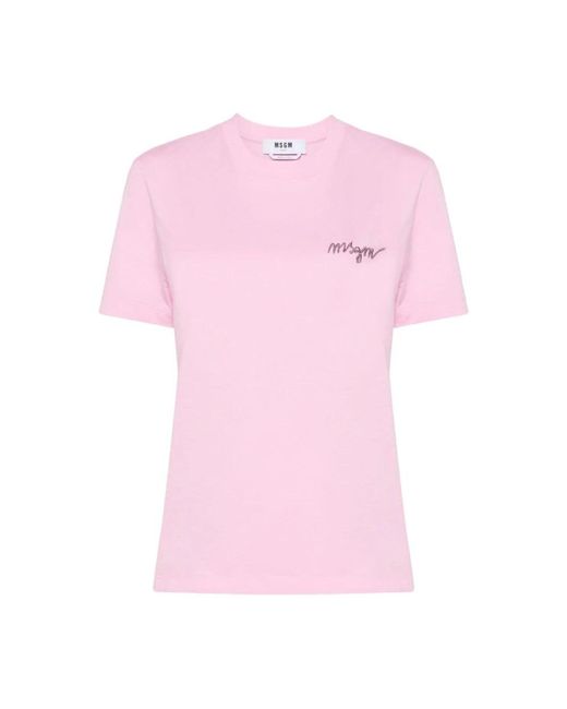MSGM Tops ,Roze ,Katoen Roze Paarse Katoenen T-Shirt in het Pink
