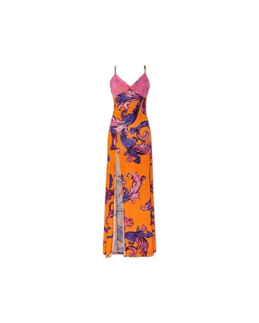 【関税＆送料込み】Versace Orange Sleeveless Long Dress Wit Versace Jeans Couture Maxi Dresses in Orange | Lyst