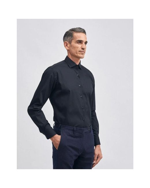 Xacus Klassisches baumwoll-stretch-langarmhemd schwarz in Black für Herren
