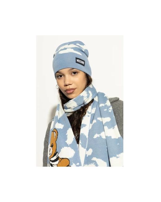 Moschino Blue Cloud-Print Beanie