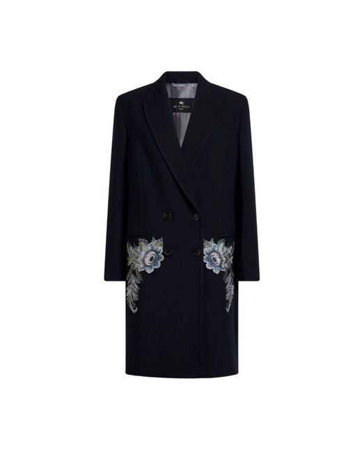 Etro Blue Double-Breasted Coats