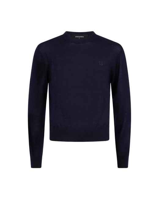 DSquared² Blue Round-Neck Knitwear for men