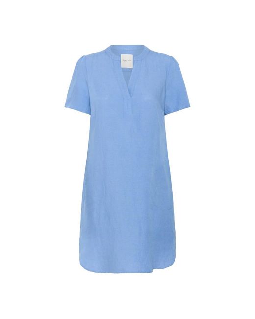 Part Two Kleedjes ,Blauw ,Linnen Zilvermeer Blauwe Jurk Met Korte Mouwen in het Blue