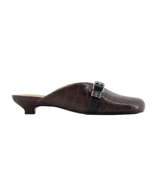 Ganni Brown Sue Kitten Croco Sandals