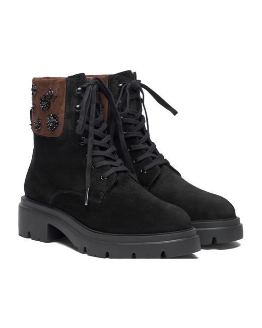 Stuart Weitzman Black Lace-Up Boots
