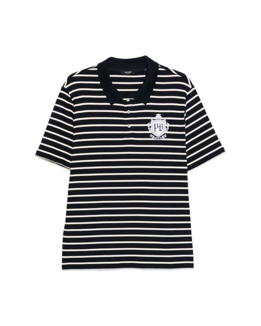 Balmain Tops ,Veelkleurig ,Katoen Gestreefd College Embleem Poloshirt in het Black voor heren