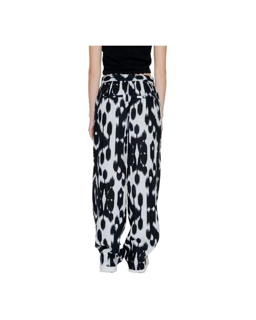 Street One Black Abstrakt print wideleg leinenhose