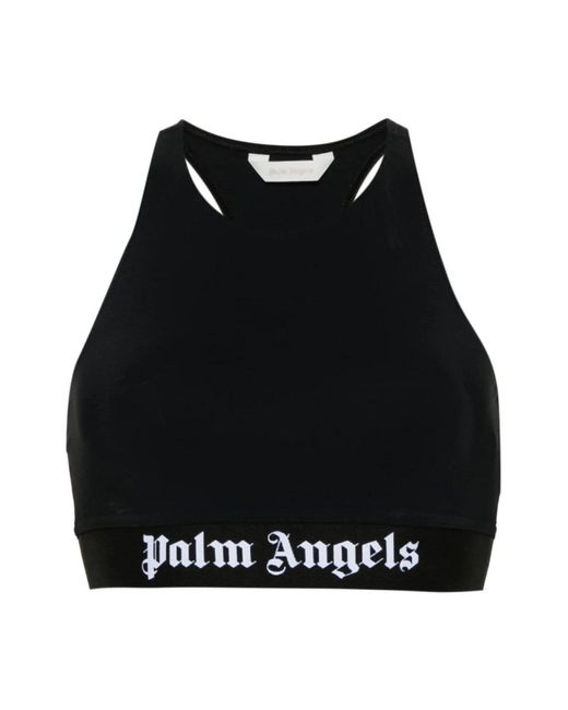 Palm Angels Black Logo sport top,schwarzes stretch-crop-top