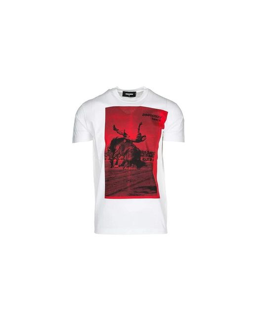 DSquared² Tops ,Wit ,Katoen T-Shirt Met Ronde Hals in het Red voor heren