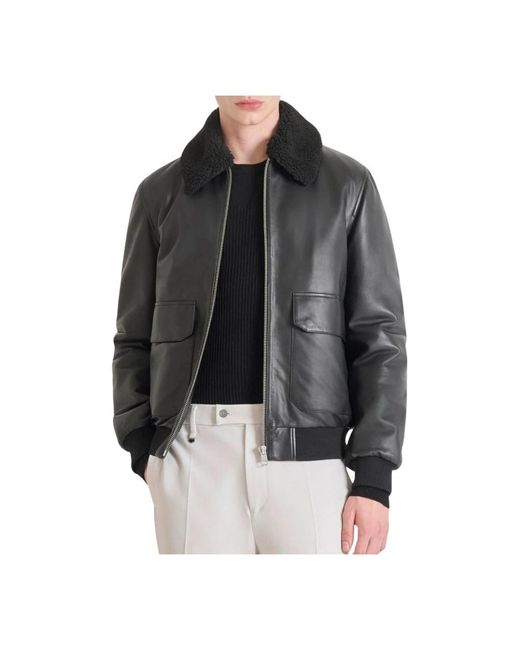 Antony Morato Jassen ,Zwart ,Leer Regular Fit Leren Jack Met Teddy Kraag in het Black voor heren
