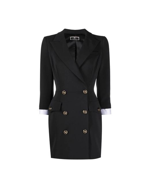 Vestido abrigo negro con mangas 3/4 Elisabetta Franchi de color Black