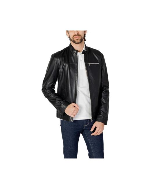 Peuterey Black Leather Jackets for men