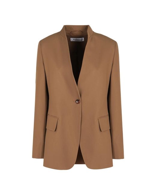 Max Mara Jassen ,Bruin ,Katoen Katoenen Single-Breasted Jas Met Klepzakken in het Brown