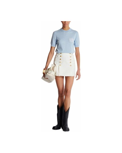 Balmain White Kurzer Rock Aus Baumwollcanvas