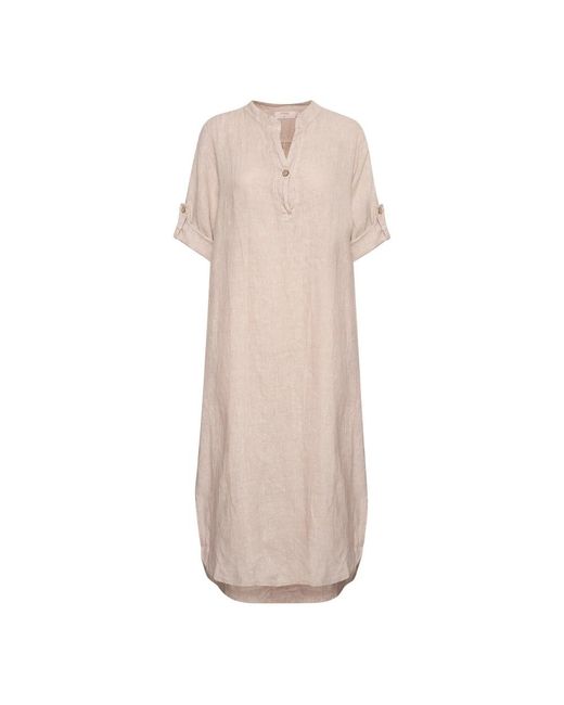 Cream Kleedjes ,Linnen Eenvoudige Caftan Jurk in het Natural