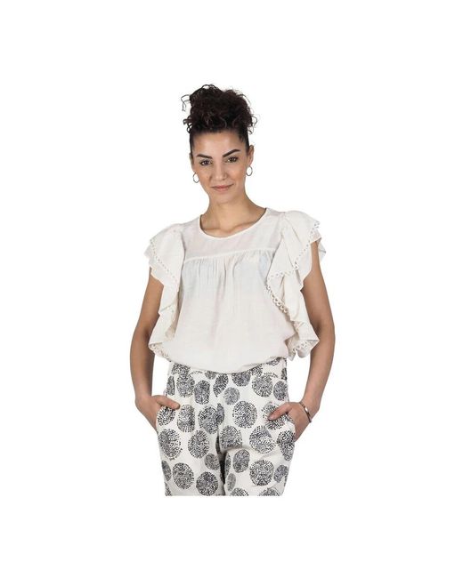 ALESSIA SANTI White Rüschen Sommerbluse