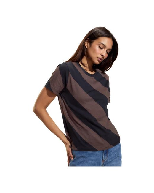 Cynthia Rowley Black T-Shirt Mit Diagonalen Streifen