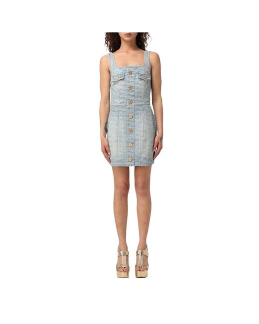 Balmain Blue Geometrisches Muster Mini Kleid Blau