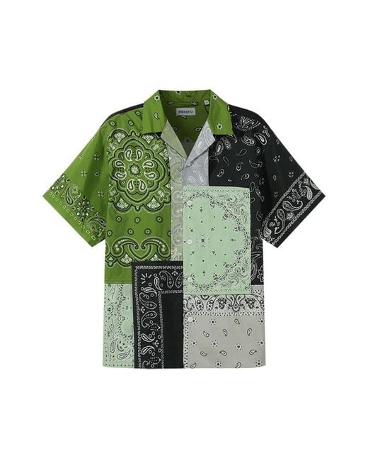 KENZO Men's Green Patchwork Cotton Shirt