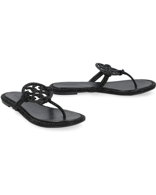 Tory Burch Schoenen ,Zwart ,Leer Sandalen Van Leer Met Strass in het Black