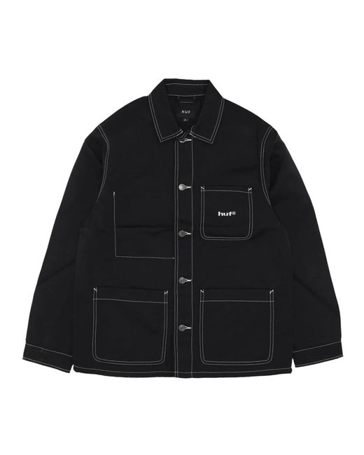 Huf Jassen ,Zwart ,Nylon Vintage Gestikte Nylon Werkjas Zwart in het Black voor heren