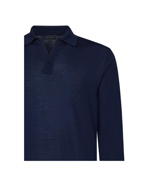 Sease Blauer v-ausschnitt woll-polo-pullover in Blue für Herren