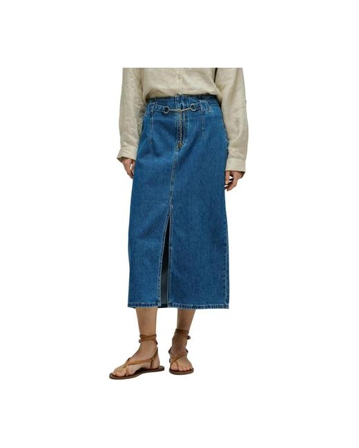Salsa Jeans Midi Denim Rok in het Blue
