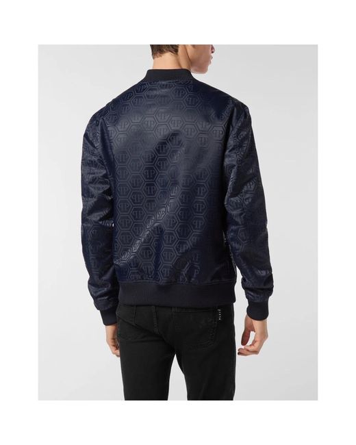 Philipp Plein Jassen ,Blauw ,Nylon Nylon Bomber Jacquard Monogram in het Blue voor heren
